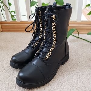 👩‍🎤Gold Accent Combat Boots